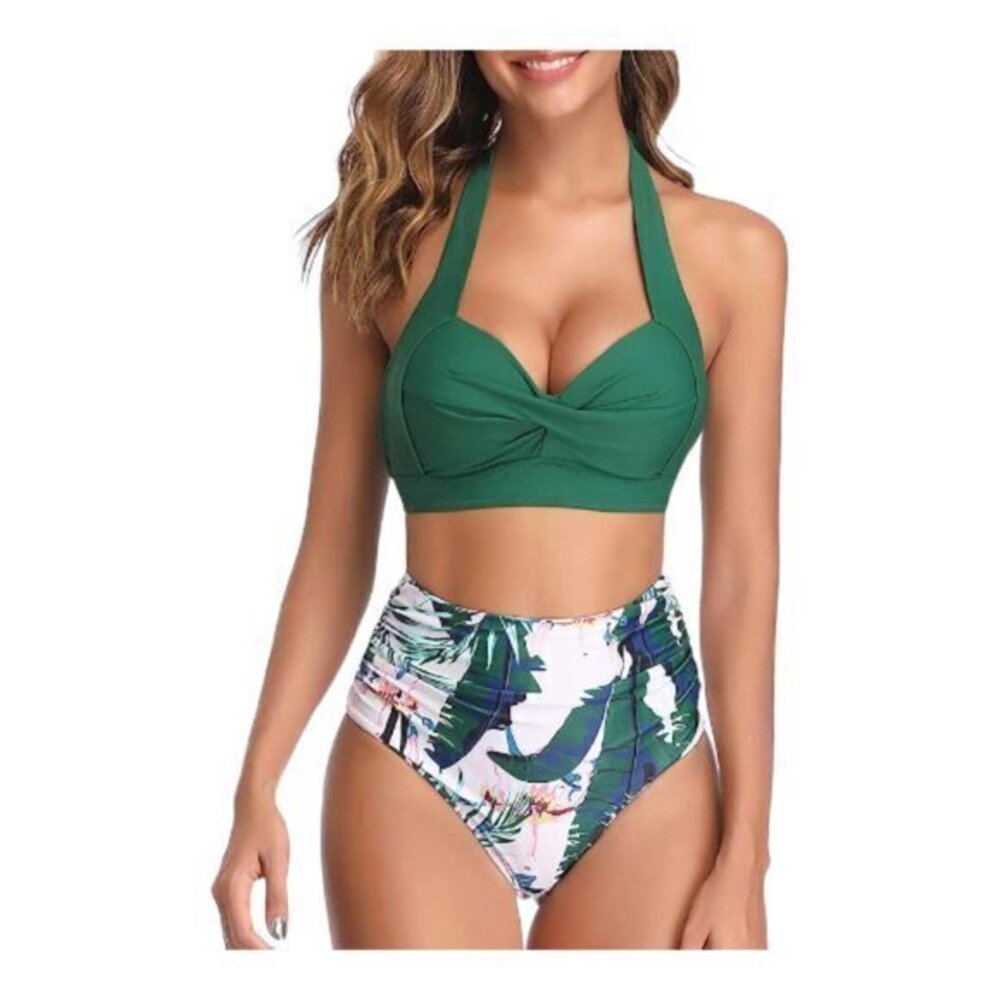 Sweetheart Halter Front Twist Green Top Swimsuit Size XS NWOT #1848